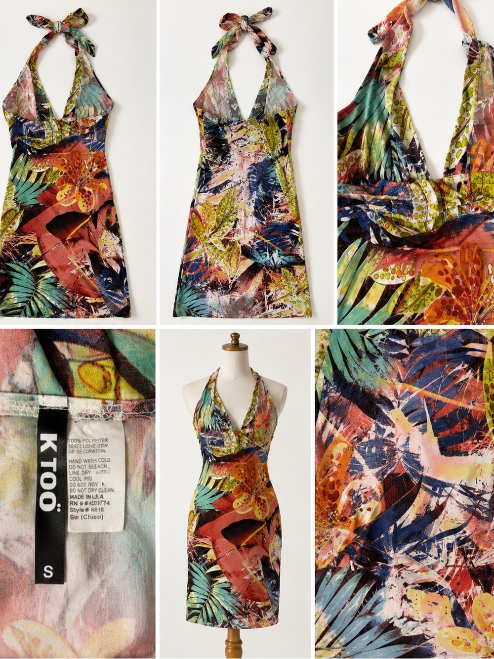 Tropical Halter One-Piece Dress in Multi-Color
